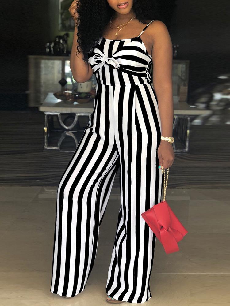 Striped Bowtie Detail Cutout Back Jumpsuit - DadHats2ow6ix