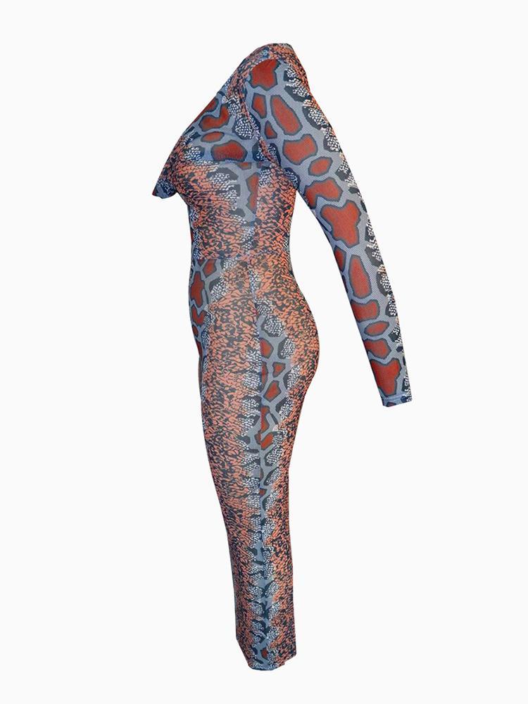 Snakeskin Print See Through Bodycon Dress - DadHats2ow6ix