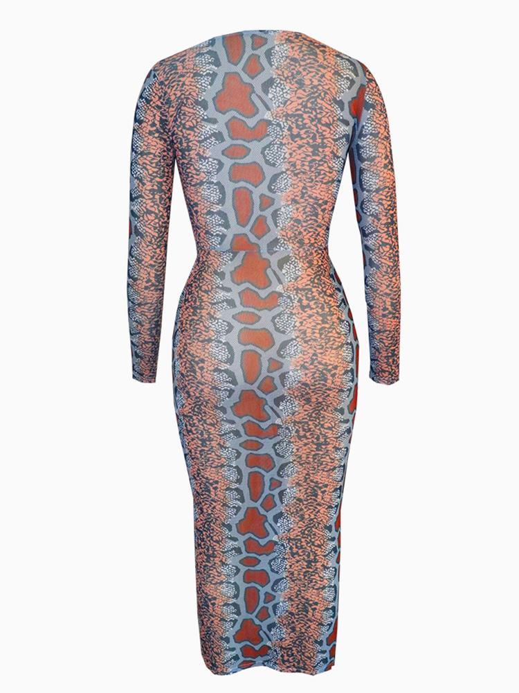 Snakeskin Print See Through Bodycon Dress - DadHats2ow6ix