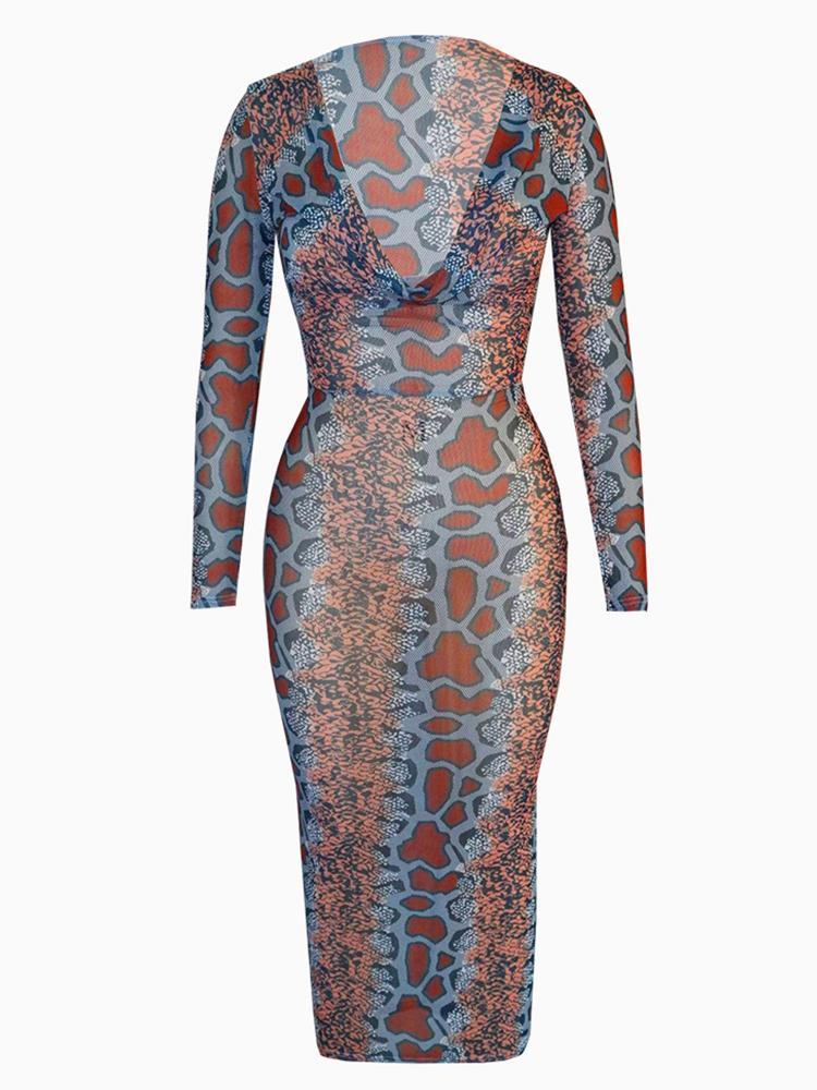 Snakeskin Print See Through Bodycon Dress - DadHats2ow6ix