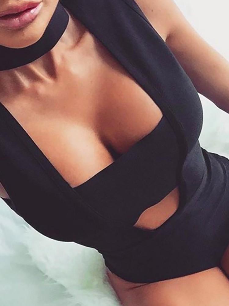 Sexy Cut Out Choker Neck Bodysuit Romper - DadHats2ow6ix