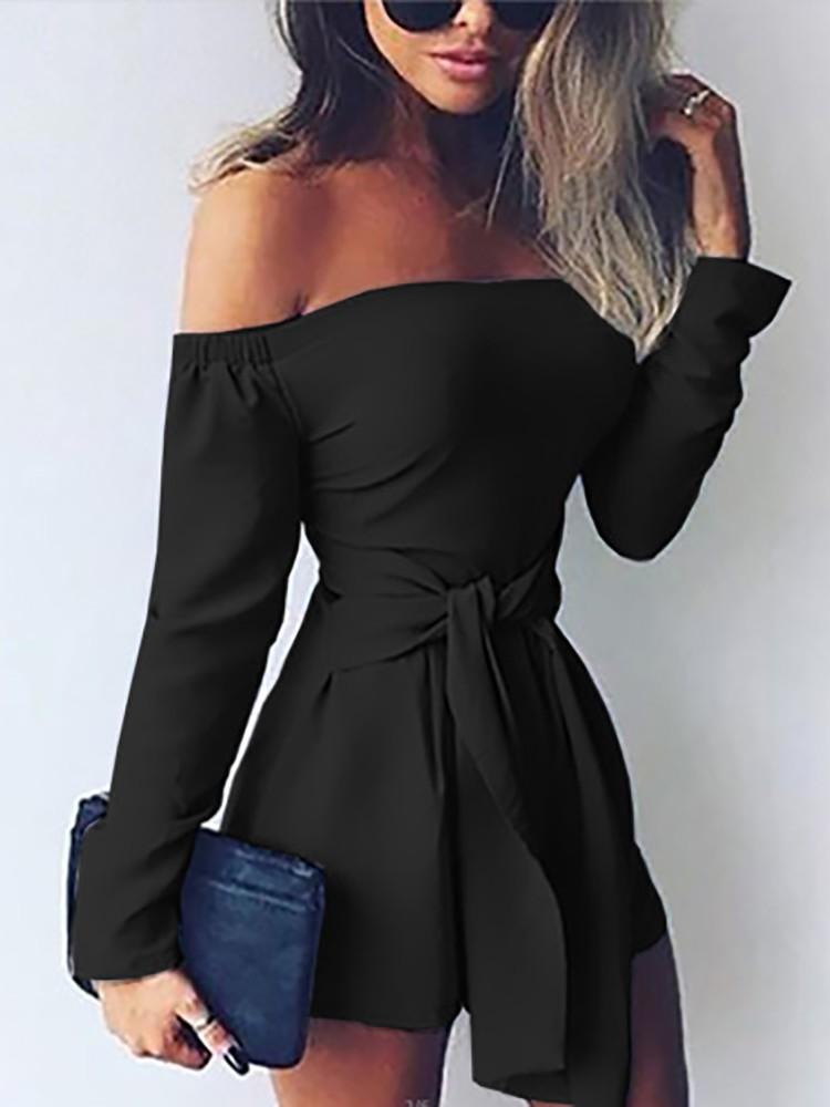 Stylish Off Shoulder Tied Waist Romper - DadHats2ow6ix