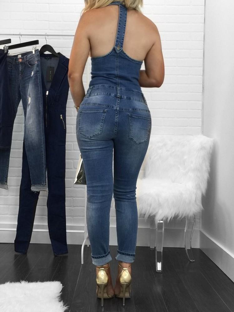 Sexy V Neck Skinny Fitness Denim Overalls - DadHats2ow6ix