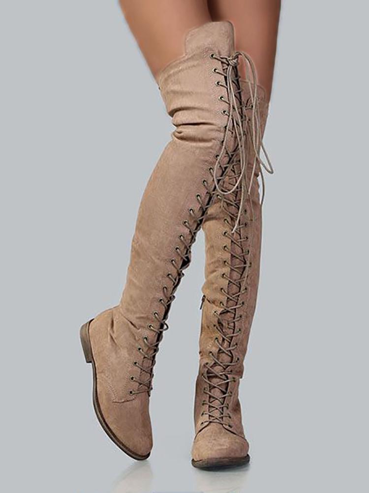 Knee-High Eyelet Lace Up Side Zipper Boots - DadHats2ow6ix