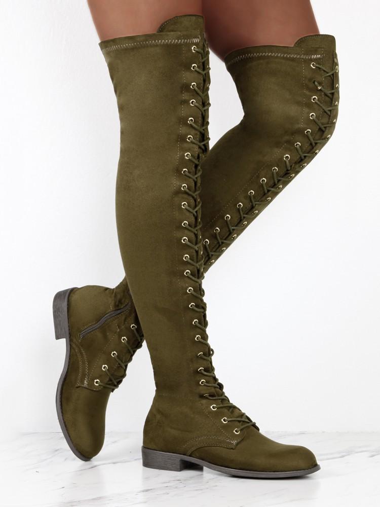 Knee-High Eyelet Lace Up Side Zipper Boots - DadHats2ow6ix