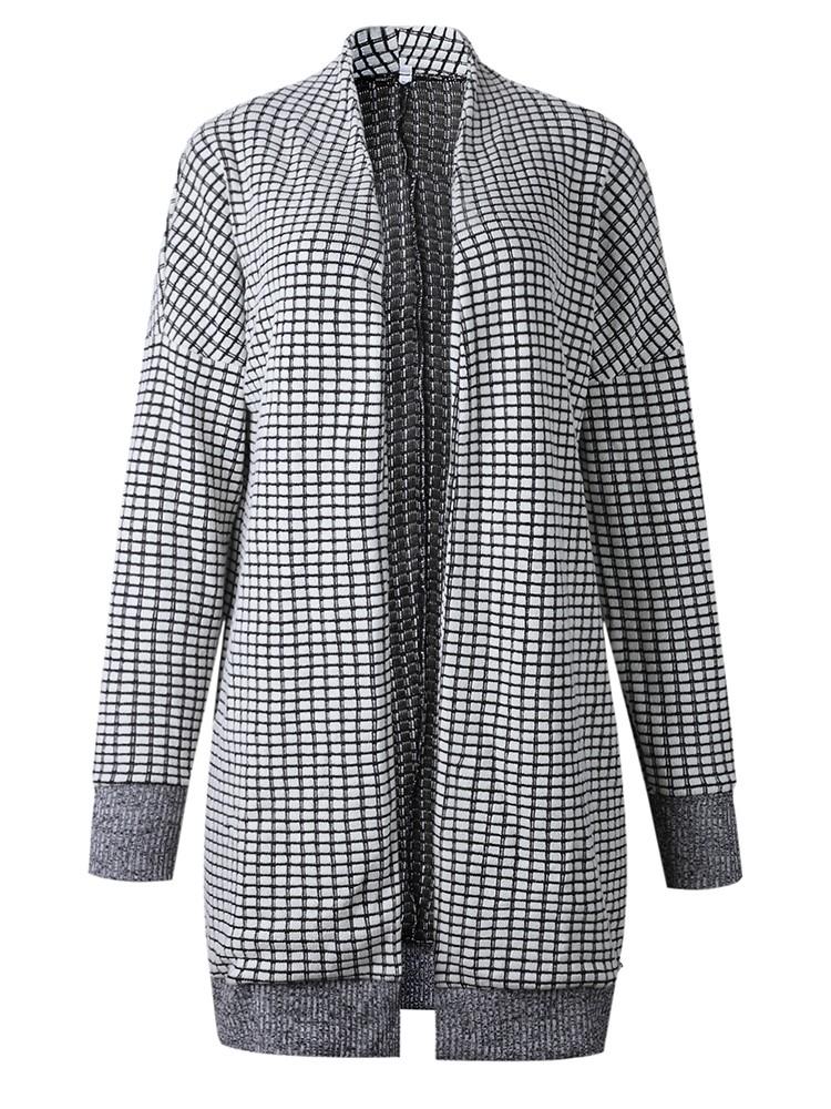 Solid Open Front Grid Casual Coat - DadHats2ow6ix