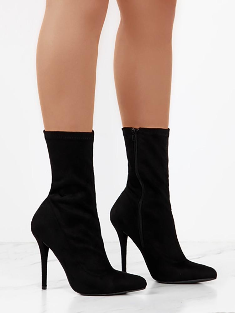 Stylish Pointed Toe Side Zipper Heeled Boots - DadHats2ow6ix