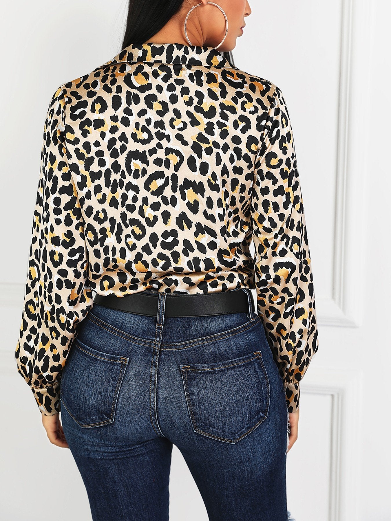 Leopard Deep V-Neck Casual Blouse - DadHats2ow6ix