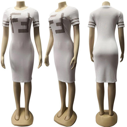 Letter Short Sleeve Bodycon Dresses - DadHats2ow6ix