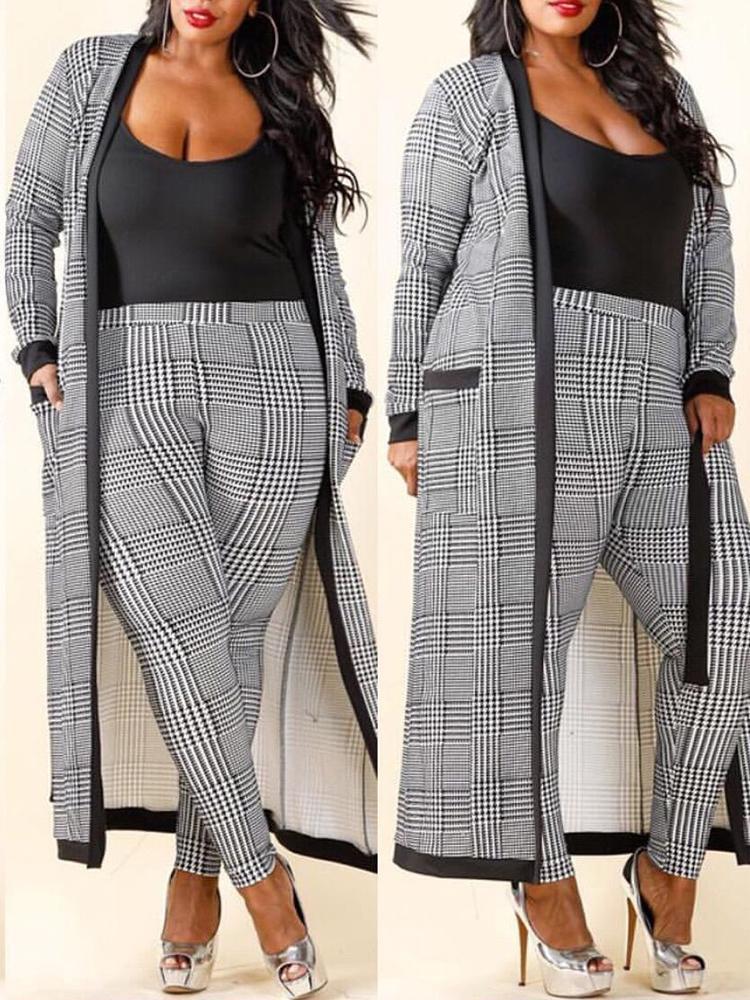 Houndstooth Print Cardigan and Pants Set - DadHats2ow6ix