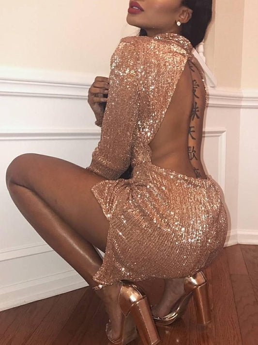 Sequins Open Back Side Slit Bodycon Dress - DadHats2ow6ix