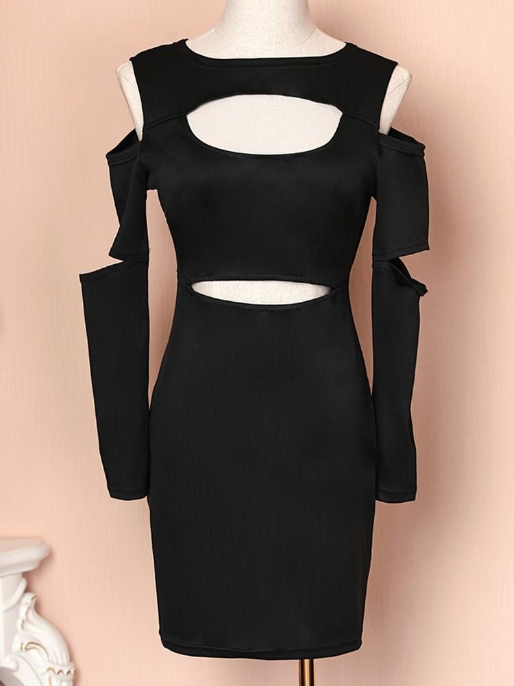 Black Cut Out Cold Shoulder Bodycon Dress - DadHats2ow6ix