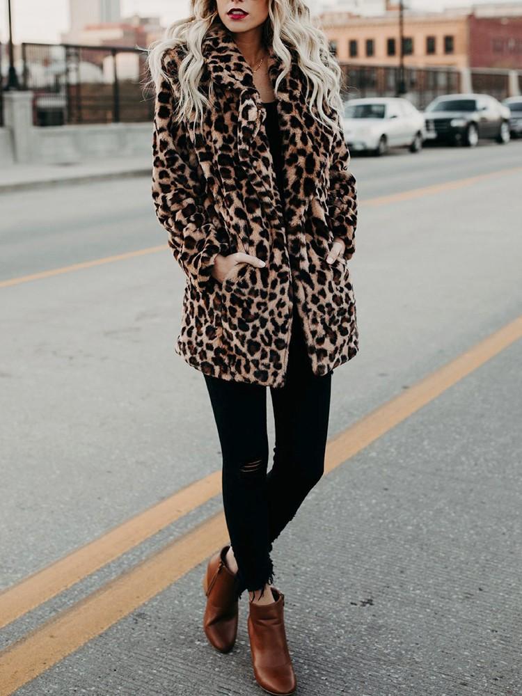 Fashion Leopard Print Faux Fur Coat - DadHats2ow6ix