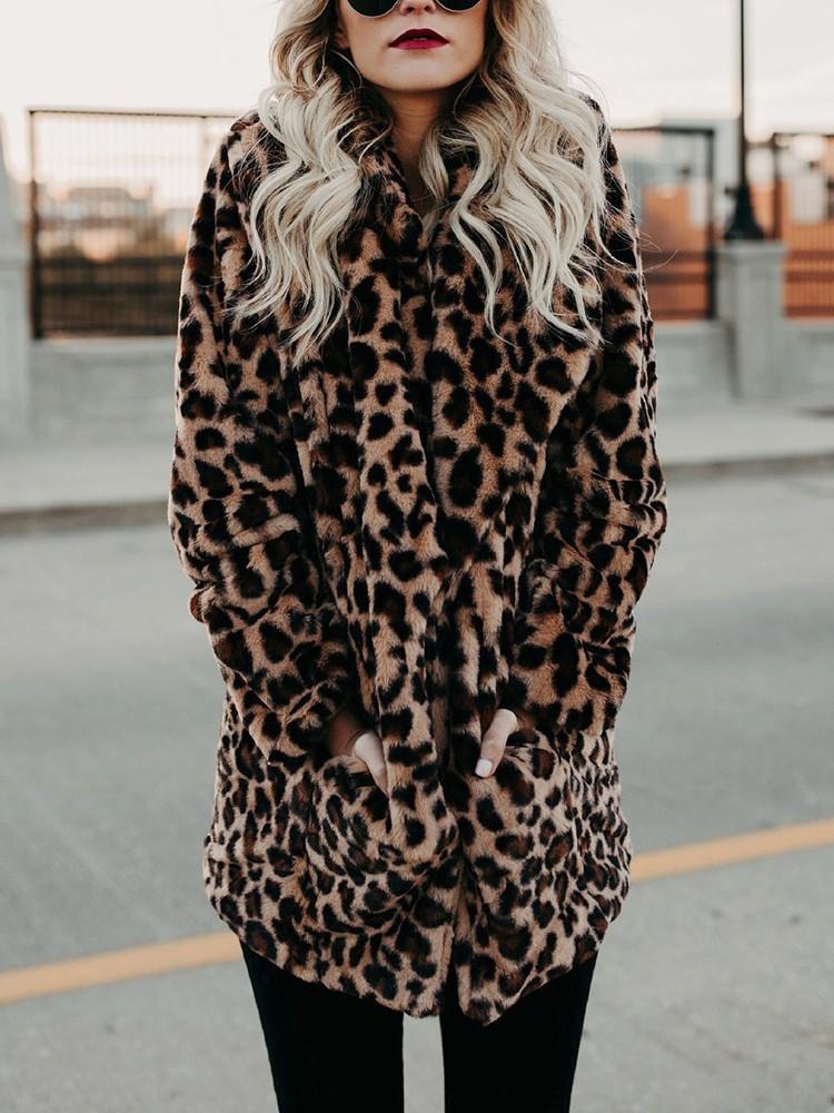 Fashion Leopard Print Faux Fur Coat - DadHats2ow6ix