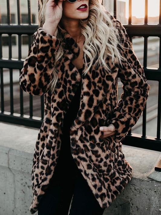 Fashion Leopard Print Faux Fur Coat - DadHats2ow6ix