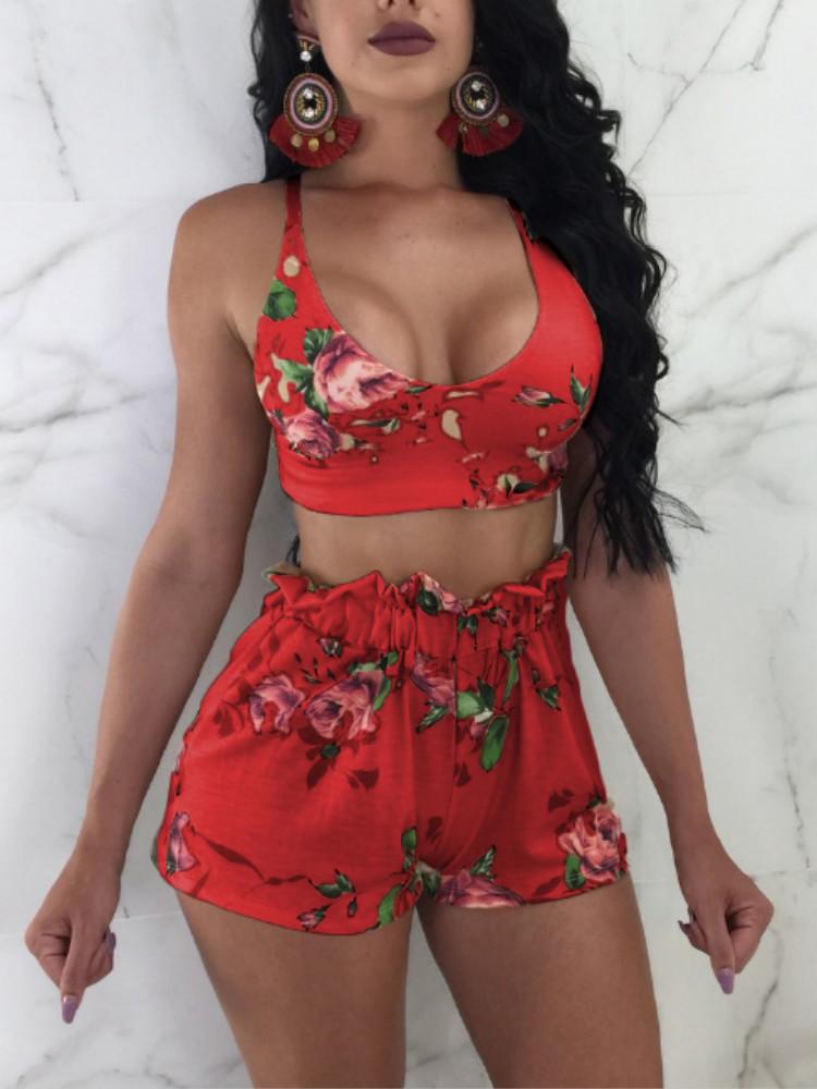 Floral Tied Back Top and Shorts Set - DadHats2ow6ix