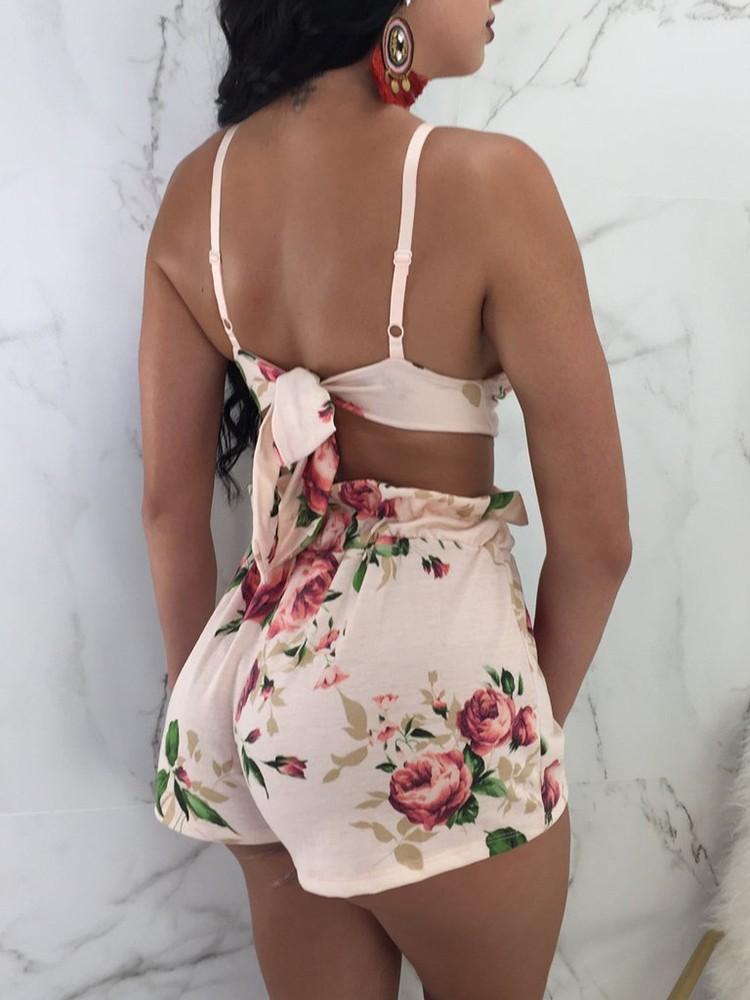 Floral Tied Back Top and Shorts Set - DadHats2ow6ix