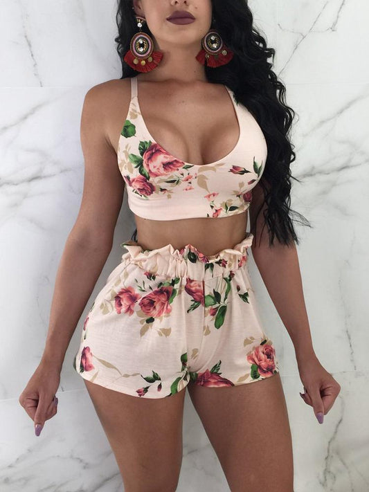 Floral Tied Back Top and Shorts Set - DadHats2ow6ix