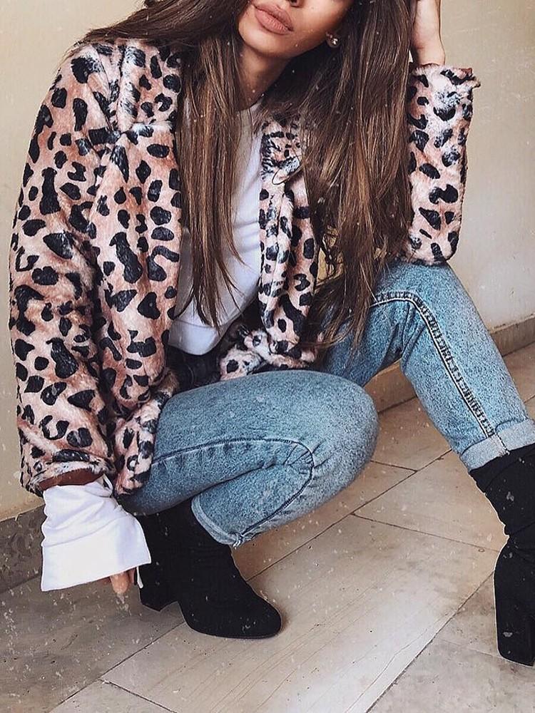 Leopard Print Casual Faux Fur Coat - DadHats2ow6ix