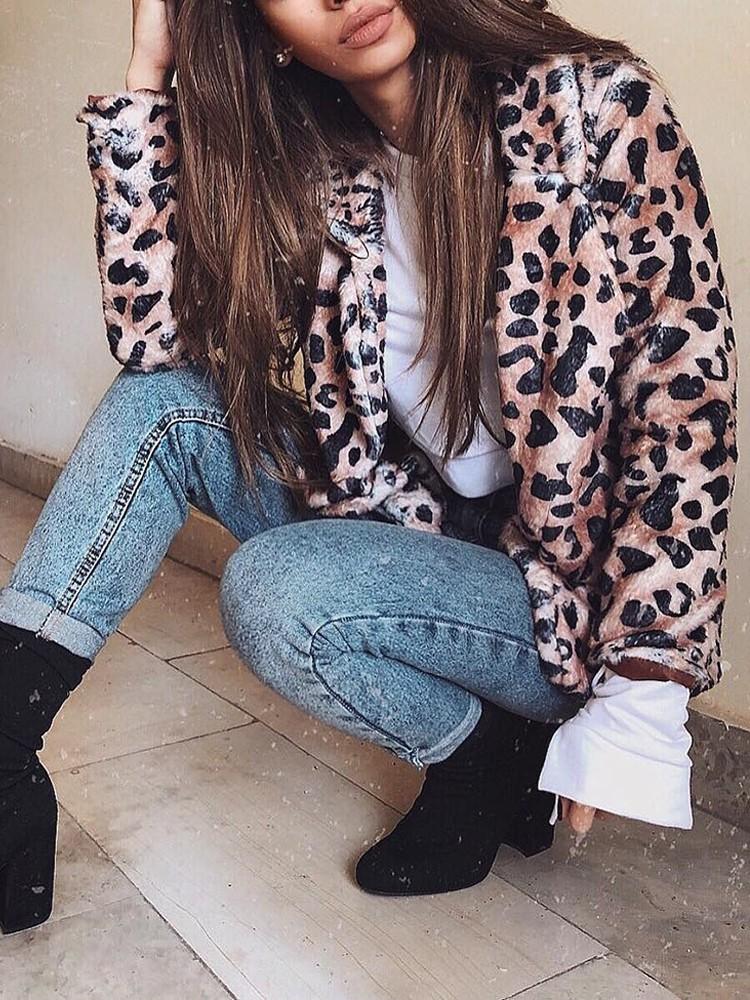 Leopard Print Casual Faux Fur Coat - DadHats2ow6ix