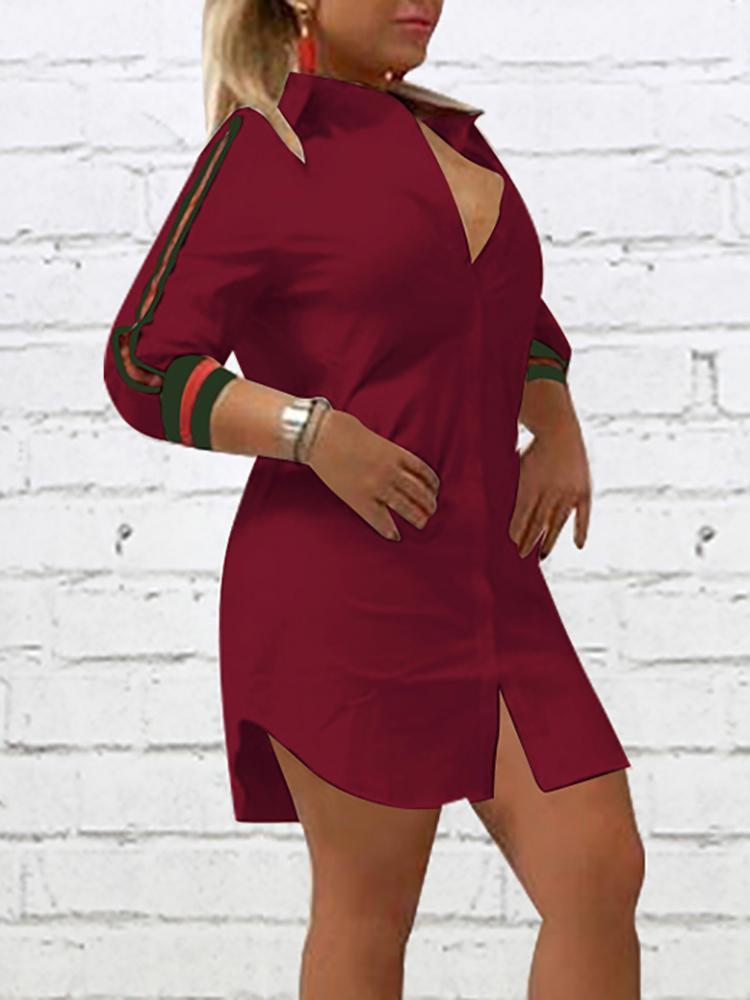 Fashion Stripes Detail Shirt Dress - DadHats2ow6ix