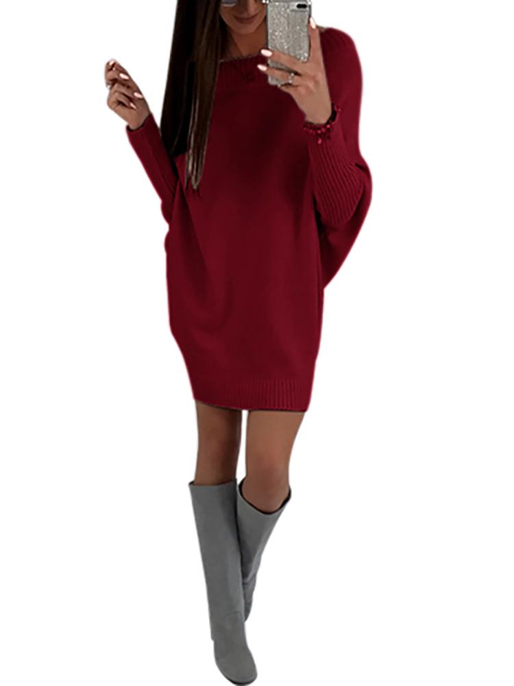 Stylish Long Sleeve Solid Sweater Dress - DadHats2ow6ix