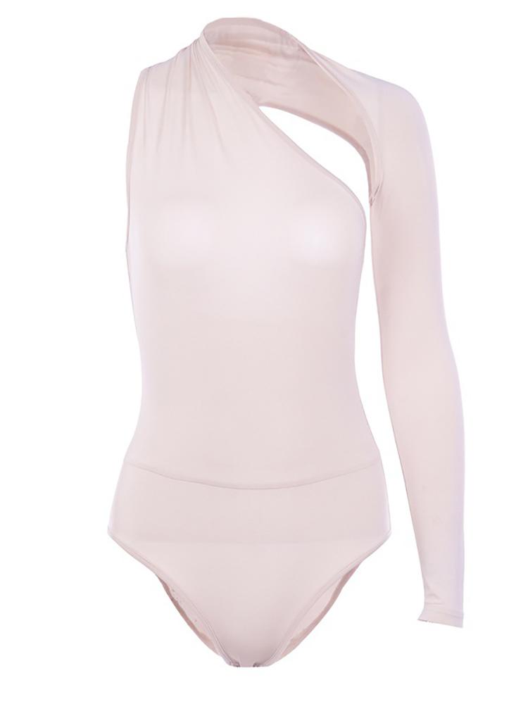 Solid One Shoulder Cutout Bodysuit - DadHats2ow6ix