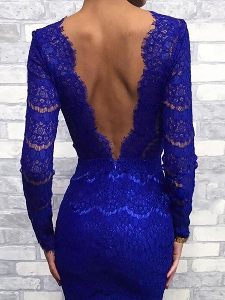 Eyelash Lace Open Back Bodycon Dress - DadHats2ow6ix