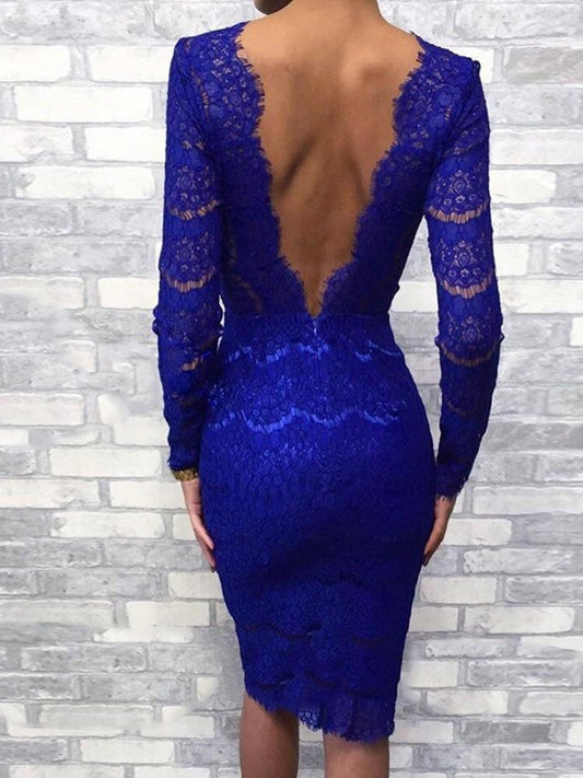 Eyelash Lace Open Back Bodycon Dress - DadHats2ow6ix