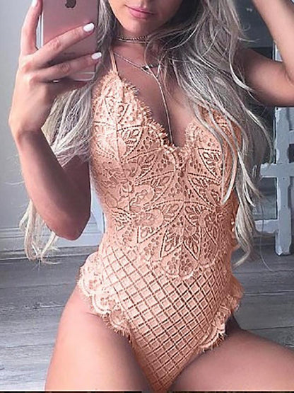 Seductive Spaghetti Strap Eyelash Fringe Lace Romper - DadHats2ow6ix