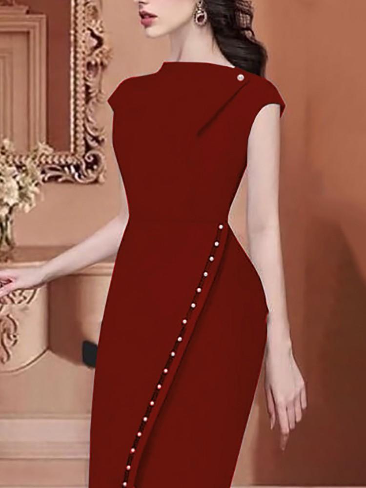 Beading Embellished Slit Irregular Midi Dress - DadHats2ow6ix