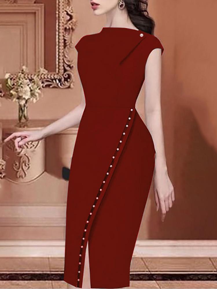 Beading Embellished Slit Irregular Midi Dress - DadHats2ow6ix