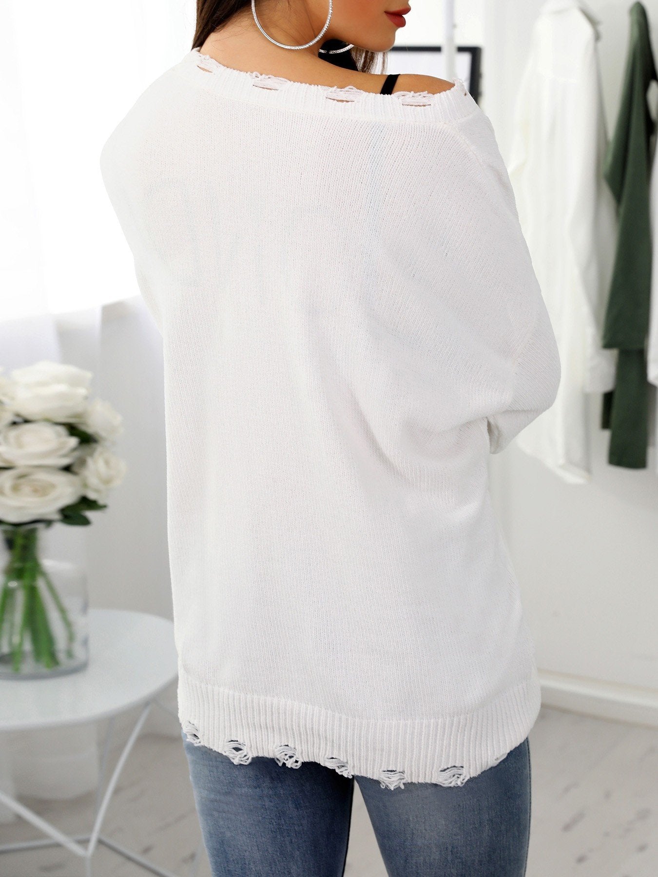 Letter Print Fringe Hem Casual Sweaters - DadHats2ow6ix