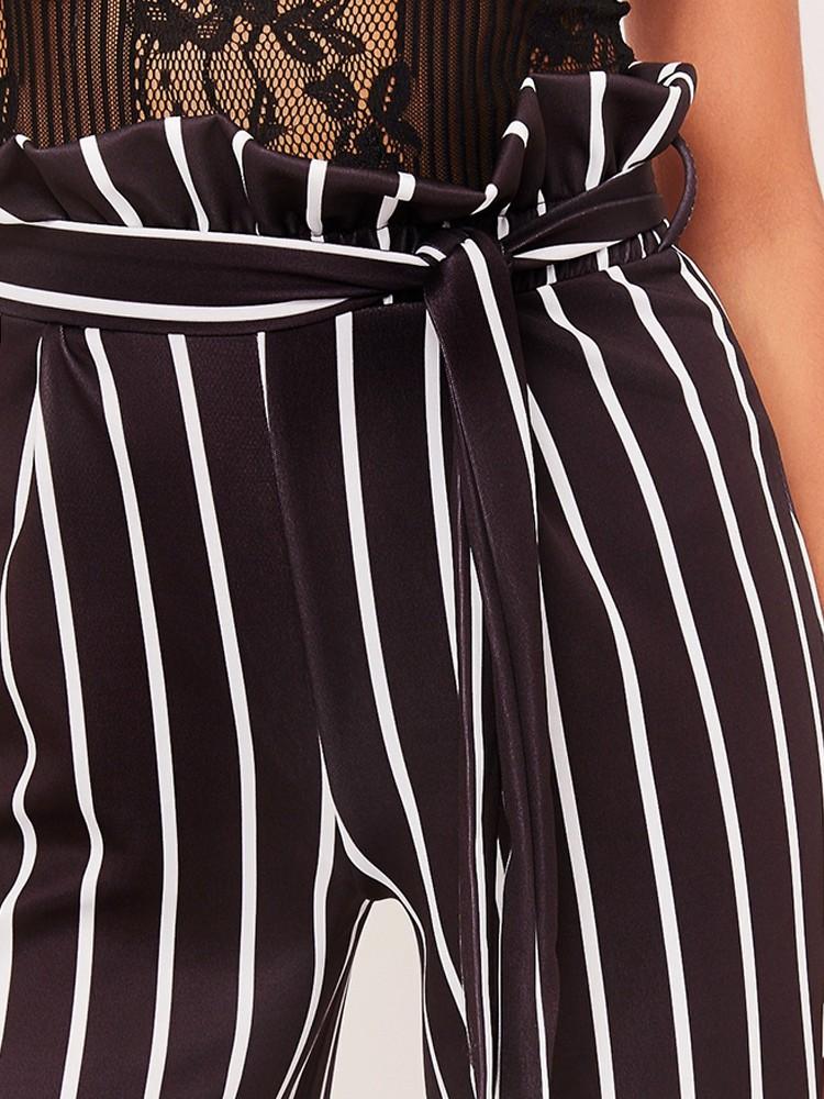 Frills Striped Belted High Waist Wide Leg Pants - DadHats2ow6ix