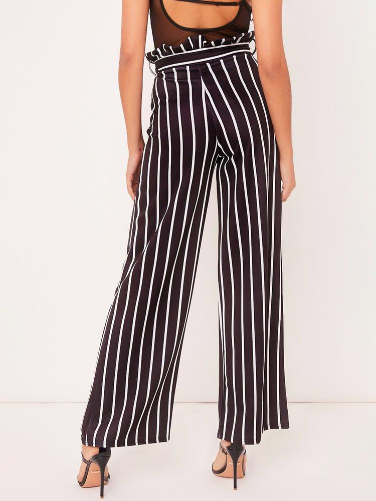 Frills Striped Belted High Waist Wide Leg Pants - DadHats2ow6ix