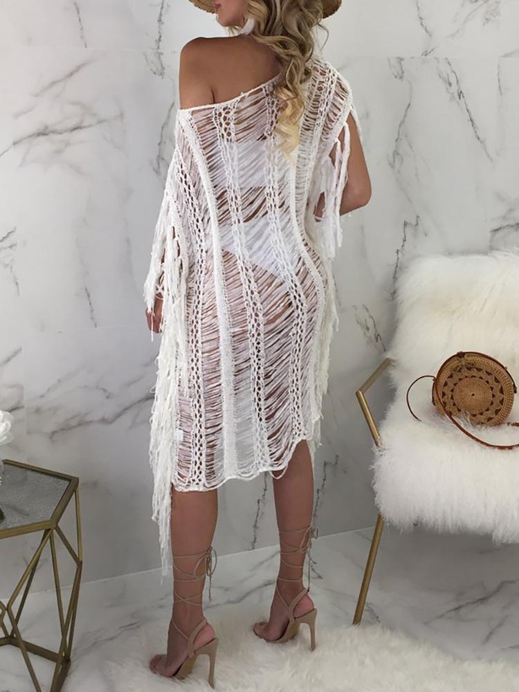 Ripped Ladder Tassel Dress Beachwear Cover Up - DadHats2ow6ix