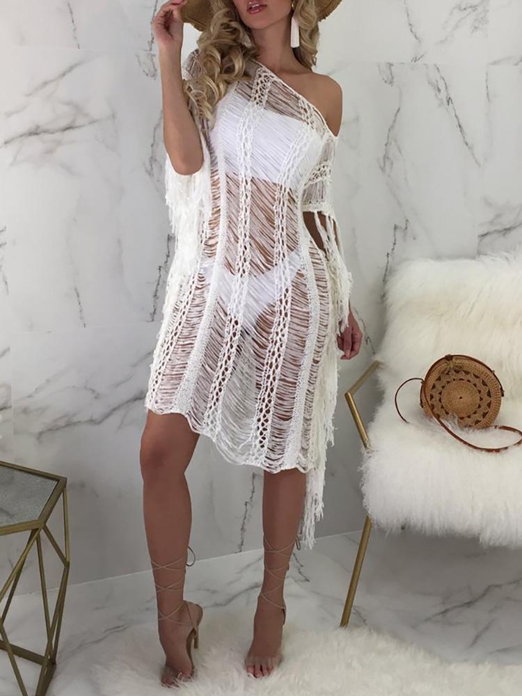 Ripped Ladder Tassel Dress Beachwear Cover Up - DadHats2ow6ix