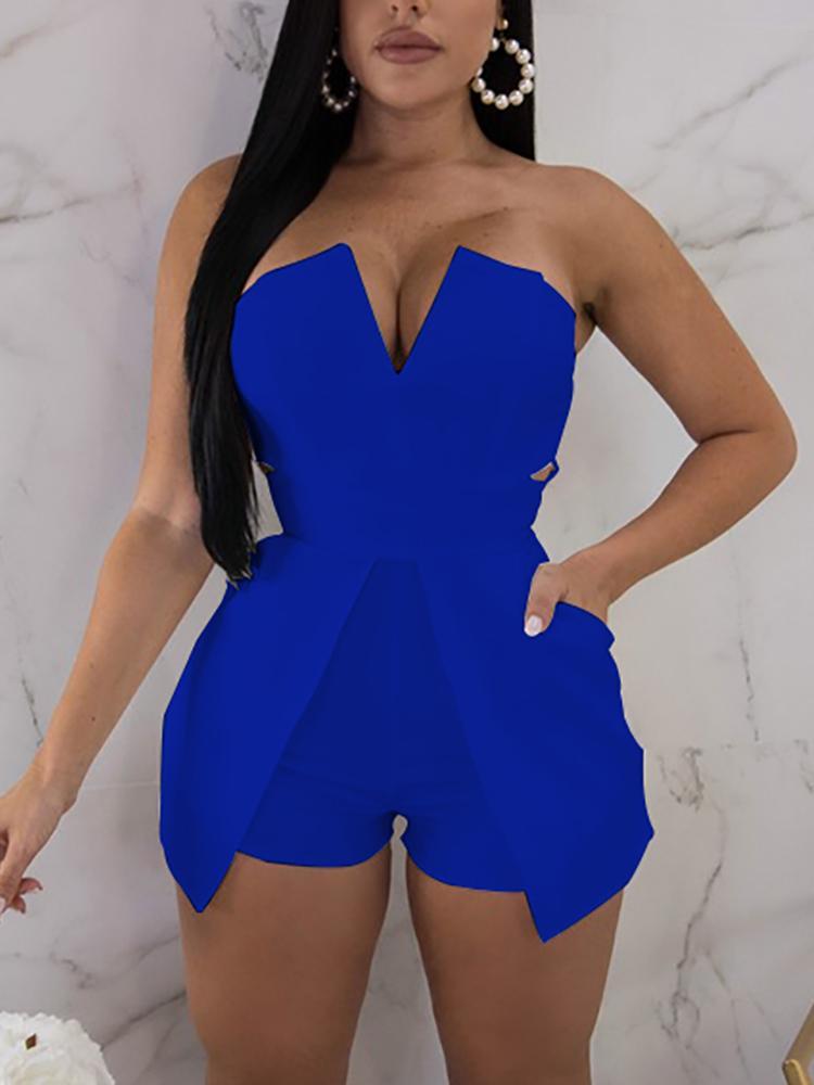 V Neck Zipper Up Back Tube Romper - DadHats2ow6ix