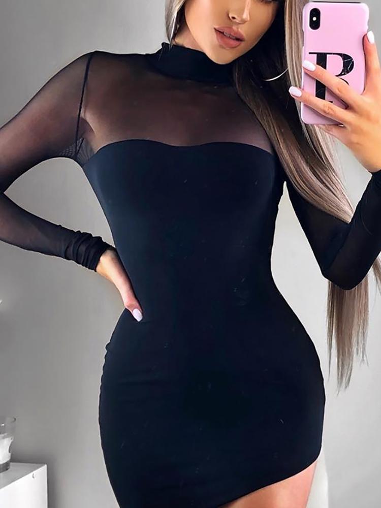 Sexy Sheer Mesh Irregular Sheath Mini Dress - DadHats2ow6ix