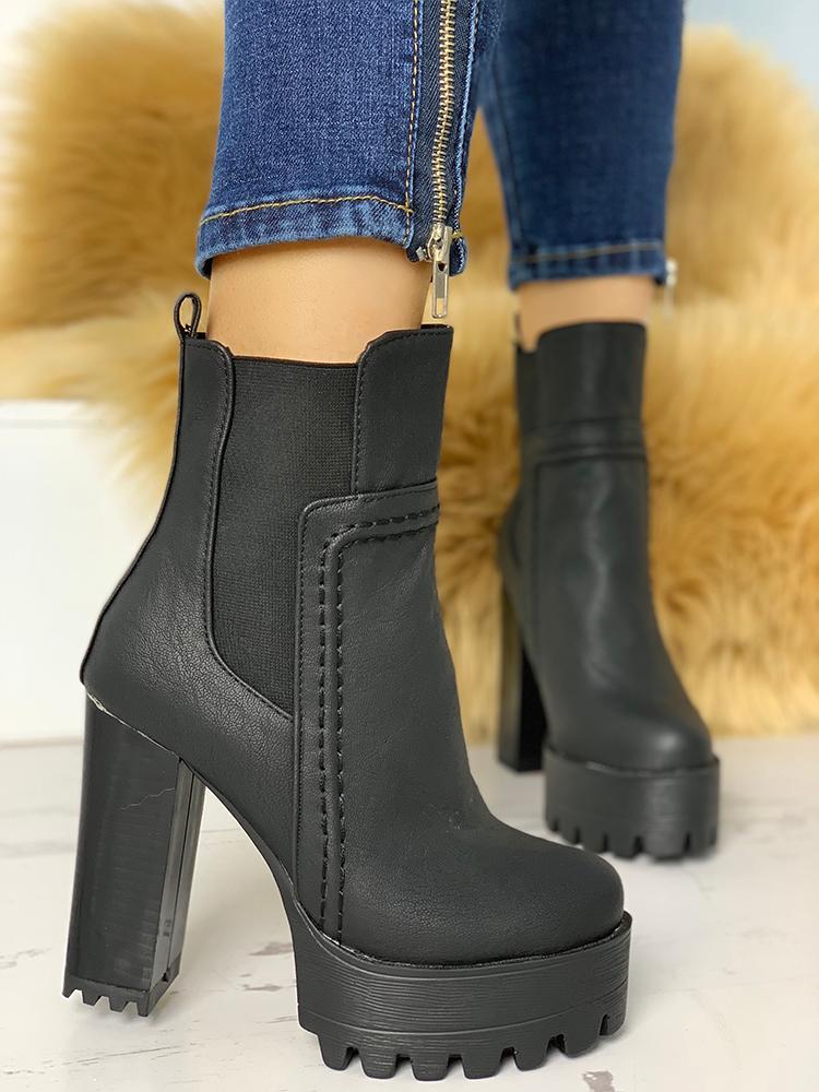 Platform Non-Slip Chunky Heeled Boots - DadHats2ow6ix