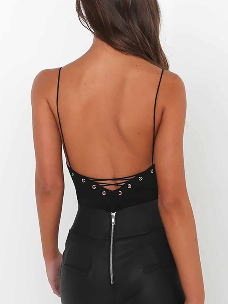 Eyelet Lace-up Backless Cami Bodysuit - DadHats2ow6ix