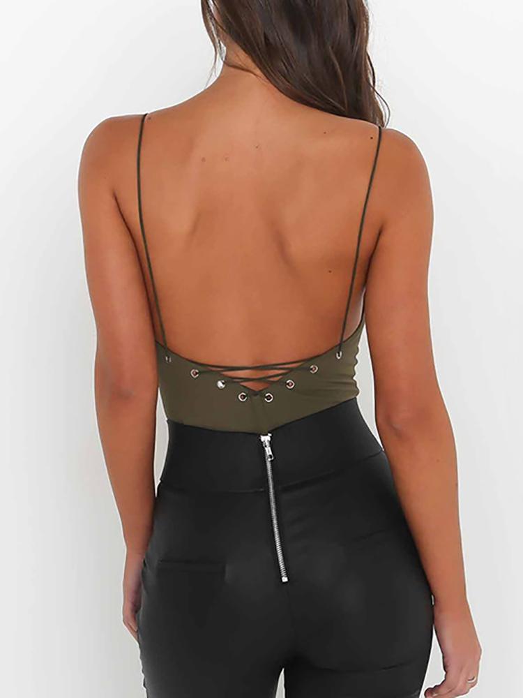 Eyelet Lace-up Backless Cami Bodysuit - DadHats2ow6ix