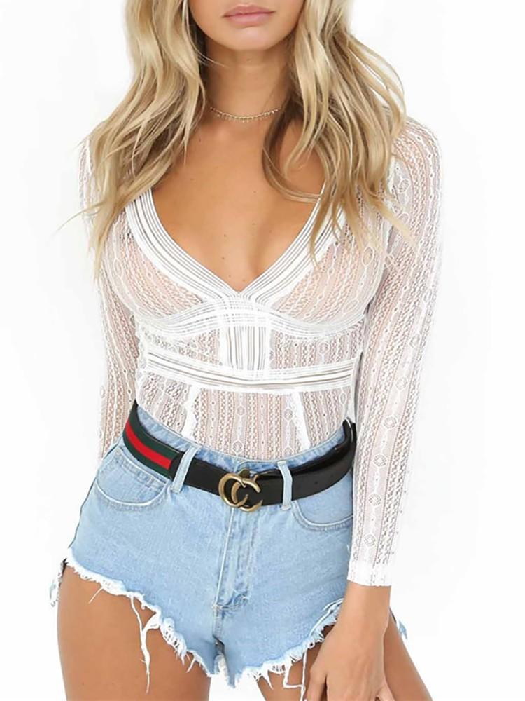 Hollow Out Lace Backless Bodysuit - DadHats2ow6ix