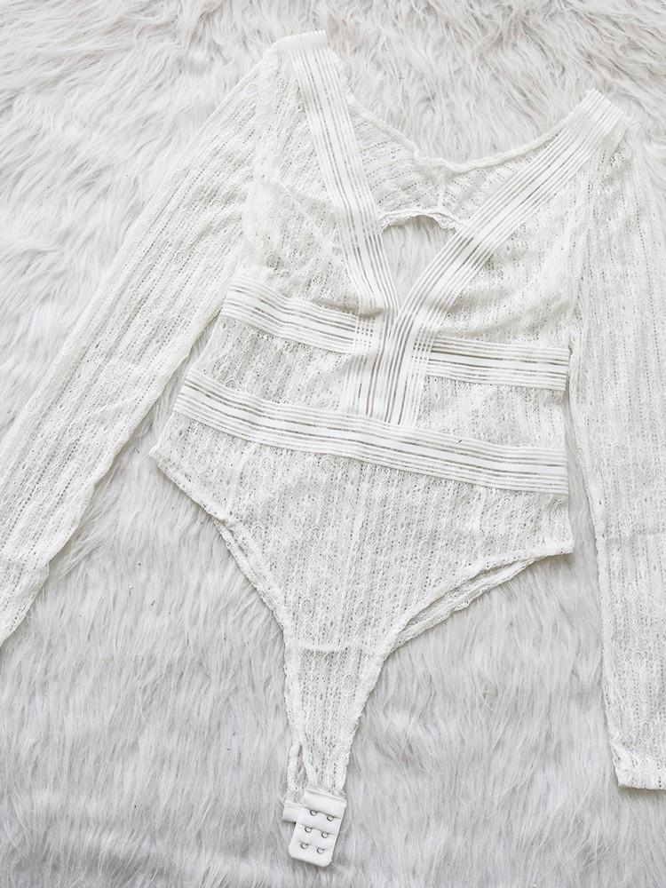 Hollow Out Lace Backless Bodysuit - DadHats2ow6ix