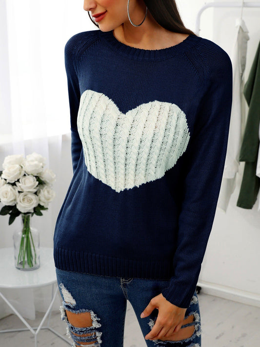 Heart Pattern Long Sleeve Casual Sweater - DadHats2ow6ix