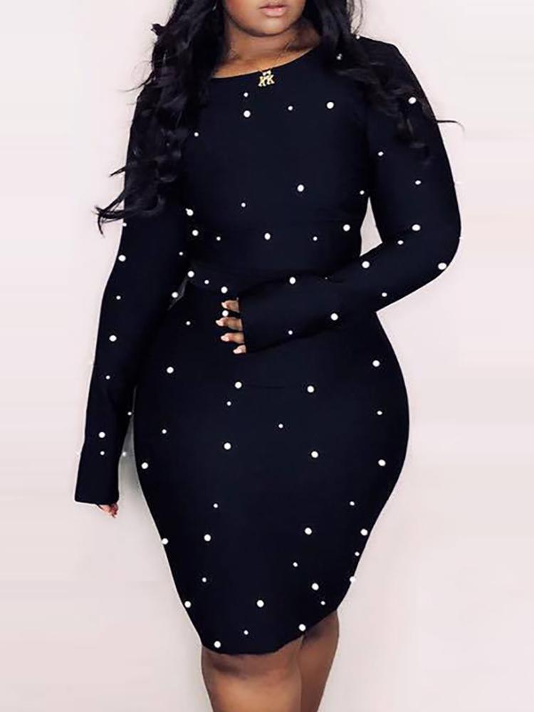 Long Sleeve Beaded Detail Dress - DadHats2ow6ix