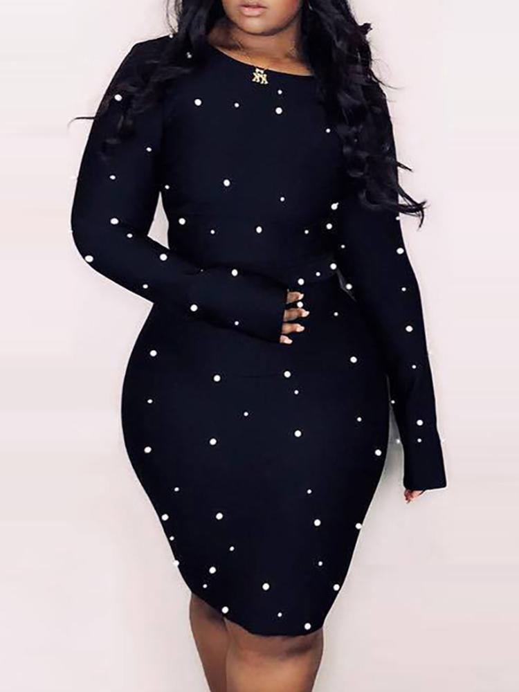 Long Sleeve Beaded Detail Dress - DadHats2ow6ix