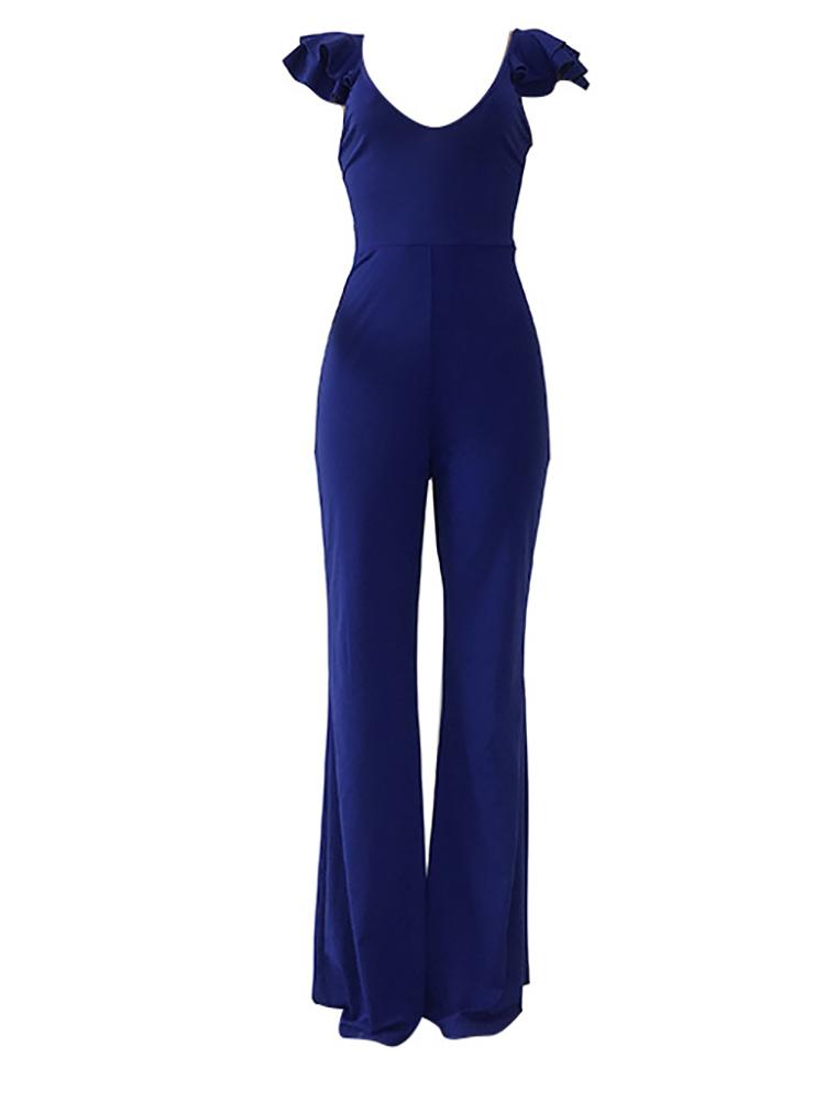 Layered Flutter Sleeve Knot Backless Jumpsuit - DadHats2ow6ix