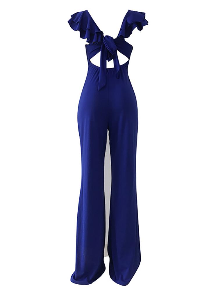 Layered Flutter Sleeve Knot Backless Jumpsuit - DadHats2ow6ix