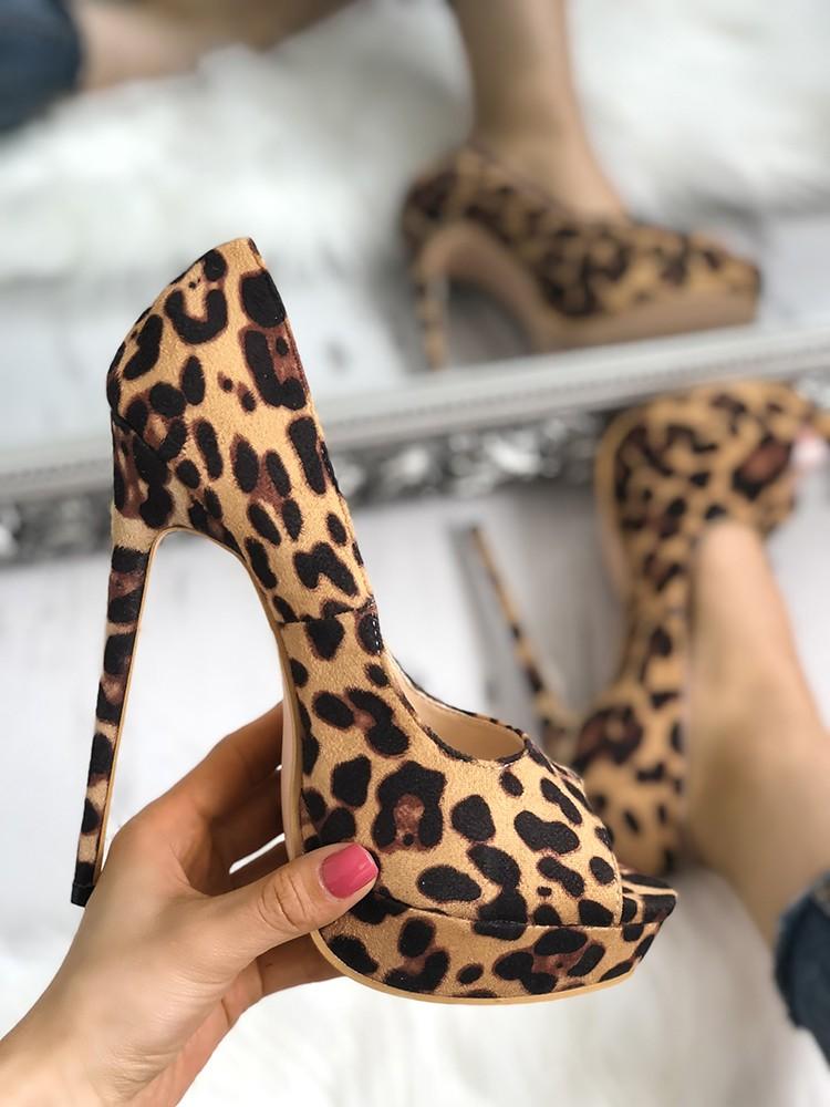 Leopard Print Peep-toe Thin High-heeled Pumps - DadHats2ow6ix